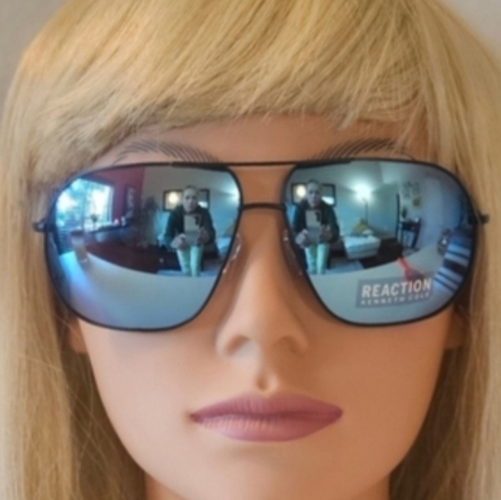 Kenneth Cole Reaction Aviator Sunglasses With Blue Mirror Lenses